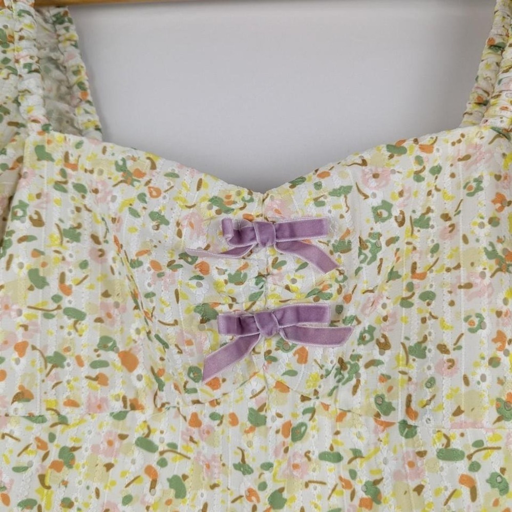 SinceThen NWT Ditsy Floral‎ Puff Sleeve Smocked Mini Dress Medium - Picture 6 of 7